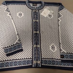 Skjaeveland Hilde Cardigan Size M. Blue and white.